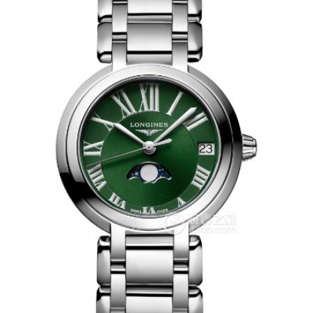 浪琴优雅心月系列L8.115.4.61.6绿盘钢带搭载L296石英机芯30.5mm女士腕表