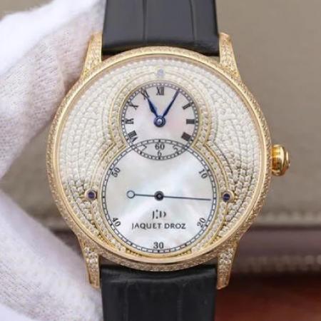 雅克德罗大秒针系列J014013226黄金镶钻搭载自动机械免费不收费禁用视频42MM女士手表
